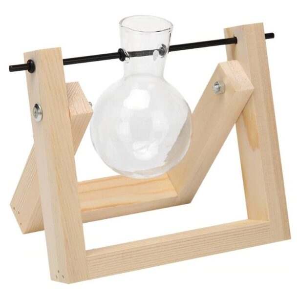 Vaso De Vidro Bulbo Plantador Com Suporte De Madeira