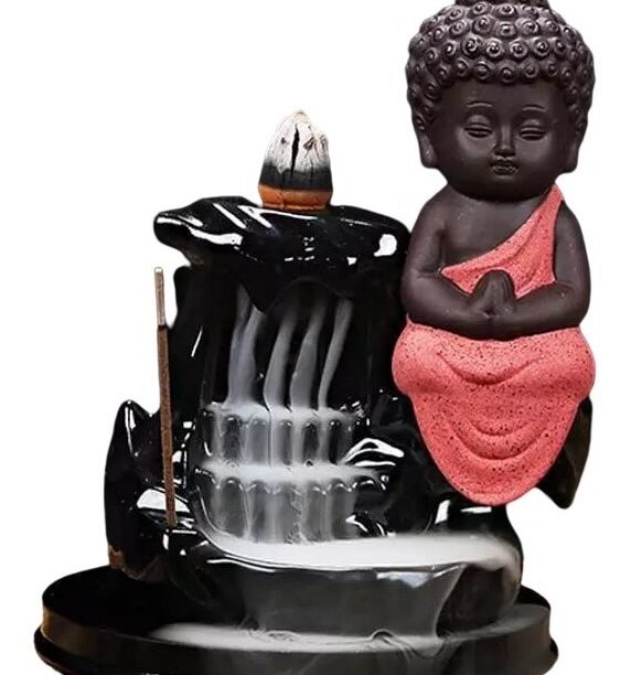 Incensário Buda Rezando Porta Incenso Cascata Zen