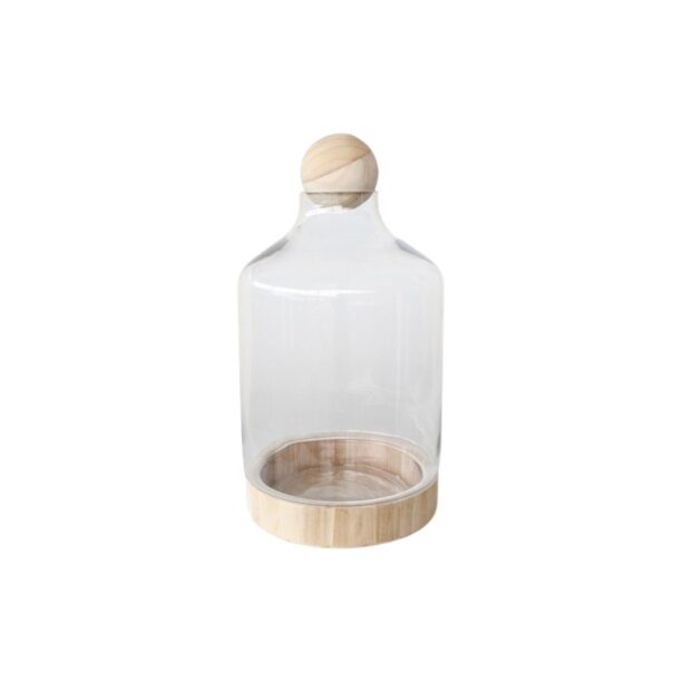 Vaso De Vidro Base Madeira Artesanato Ambientes Decor